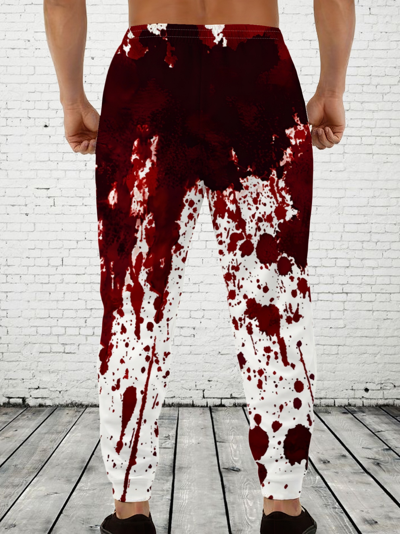Men's Blood Splatter Print Sweatpants, Horror Themed